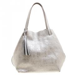 Carolina Herrera Silver Monogram Leather Matryoshka Tote Carolina Herrera