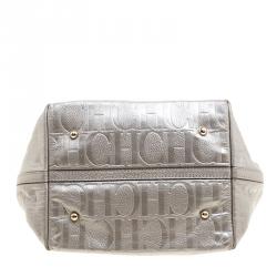 Pre Owned Carolina Herrera Silver Monogram Leather Matryoshka Tote