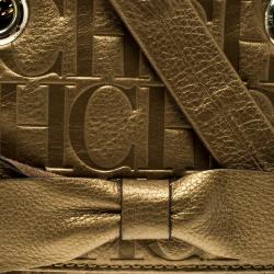 Pre Owned Carolina Herrera Gold Monogram Leather Audrey Shoulder bag