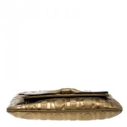 Pre Owned Carolina Herrera Gold Monogram Leather Audrey Shoulder bag