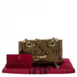 Pre Owned Carolina Herrera Gold Monogram Leather Audrey Shoulder bag