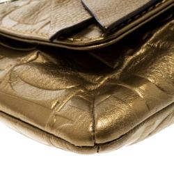 Pre Owned Carolina Herrera Gold Monogram Leather Audrey Shoulder bag