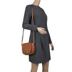 Pre Owned Carolina Herrera Brown Quilted Monogram Leather Shoulder Bag