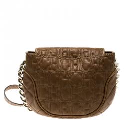 Pre Owned Carolina Herrera Brown Quilted Monogram Leather Shoulder Bag