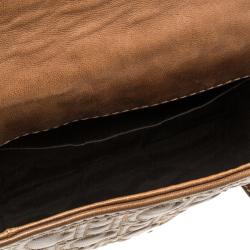 Pre Owned Carolina Herrera Brown Quilted Monogram Leather Shoulder Bag