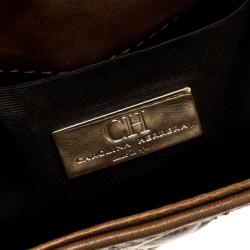 Pre Owned Carolina Herrera Brown Quilted Monogram Leather Shoulder Bag