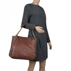 Pre Owned Carolina Herrera Brown Monogram Leather Shoulder Bag