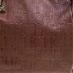 Pre Owned Carolina Herrera Brown Monogram Leather Shoulder Bag