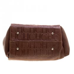 Pre Owned Carolina Herrera Brown Monogram Leather Shoulder Bag