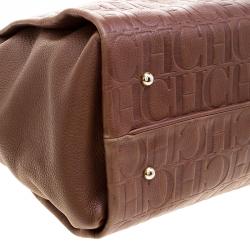 Pre Owned Carolina Herrera Brown Monogram Leather Shoulder Bag