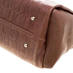 Pre Owned Carolina Herrera Brown Monogram Leather Shoulder Bag