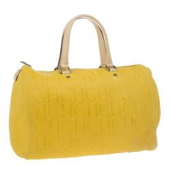 Pre Owned Carolina Herrera Yellow Monogram Leather Andy Boston Bag