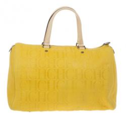 Pre Owned Carolina Herrera Yellow Monogram Leather Andy Boston Bag