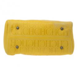 Pre Owned Carolina Herrera Yellow Monogram Leather Andy Boston Bag