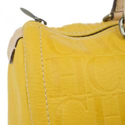 Pre Owned Carolina Herrera Yellow Monogram Leather Andy Boston Bag