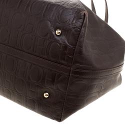 مملوكة مسبقًا Carolina Herrera Brown Monogram Leather Matryoshka Tote