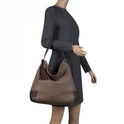 Pre Owned Carolina Herrera Khaki and Brown Leather Tassel Hobo