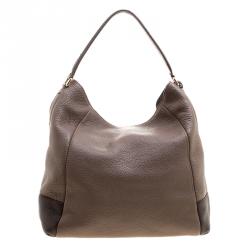 Pre Owned Carolina Herrera Khaki and Brown Leather Tassel Hobo