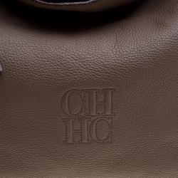 Pre Owned Carolina Herrera Khaki and Brown Leather Tassel Hobo