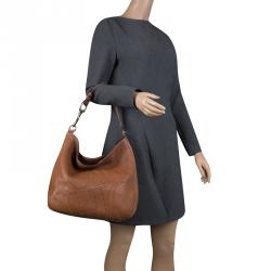 Pre Owned Carolina Herrera Brown Leather Perforated Logo Hobo