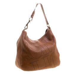 Pre Owned Carolina Herrera Brown Leather Perforated Logo Hobo