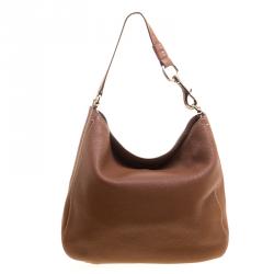 Pre Owned Carolina Herrera Brown Leather Perforated Logo Hobo