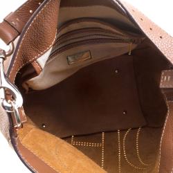 Pre Owned Carolina Herrera Brown Leather Perforated Logo Hobo