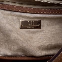 Pre Owned Carolina Herrera Brown Leather Perforated Logo Hobo