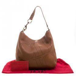 Pre Owned Carolina Herrera Brown Leather Perforated Logo Hobo