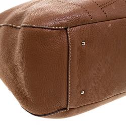 Pre Owned Carolina Herrera Brown Leather Perforated Logo Hobo