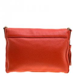 Pre Owned Carolina Herrera Red Pebbled Leather Flap Shoulder Bag