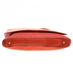 Pre Owned Carolina Herrera Red Pebbled Leather Flap Shoulder Bag