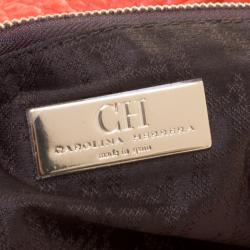 Pre Owned Carolina Herrera Red Pebbled Leather Flap Shoulder Bag