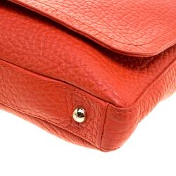 Pre Owned Carolina Herrera Red Pebbled Leather Flap Shoulder Bag