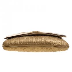 Pre Owned Carolina Herrera Gold Monogram Leather Bow Bag