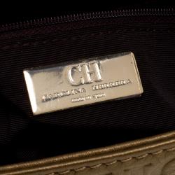 Pre Owned Carolina Herrera Gold Monogram Leather Bow Bag