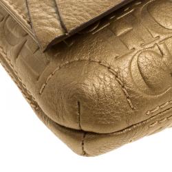 Pre Owned Carolina Herrera Gold Monogram Leather Bow Bag