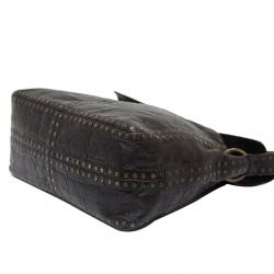 Pre Owned Carolina Herrera Dark Brown Monogram Embossed Leather Studded Shoulder Bag