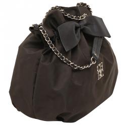 Pre Owned Carolina Herrera Dark Brown Nylon Drawstring Shoulder Bag