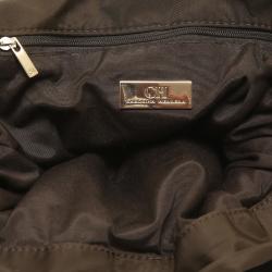 Pre Owned Carolina Herrera Dark Brown Nylon Drawstring Shoulder Bag