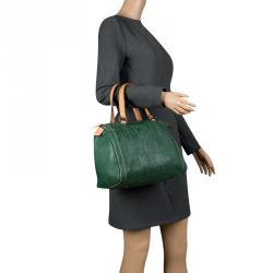 Carolina Herrera Green Monogram Leather Andy Boston Bag