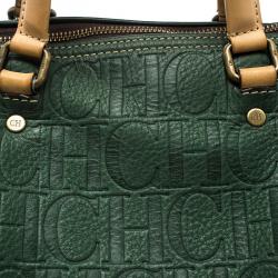 Carolina Herrera Green Monogram Leather Andy Boston Bag