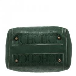 Carolina Herrera Green Monogram Leather Andy Boston Bag