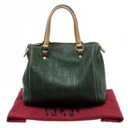 Carolina Herrera Green Monogram Leather Andy Boston Bag