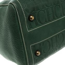 Carolina Herrera Green Monogram Leather Andy Boston Bag