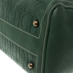 Carolina Herrera Green Monogram Leather Andy Boston Bag