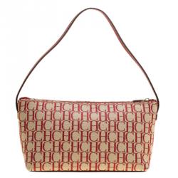 Pre Owned Caroline Herrera Beige/Red Monogram Canvas Pochette