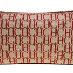 Pre Owned Caroline Herrera Beige/Red Monogram Canvas Pochette