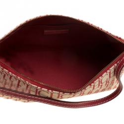 Pre Owned Caroline Herrera Beige/Red Monogram Canvas Pochette