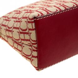Pre Owned Caroline Herrera Beige/Red Monogram Canvas Pochette